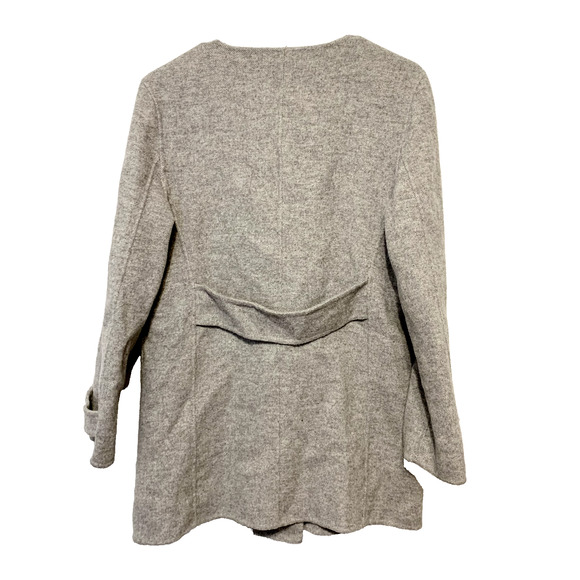 ZARA Coat Women M Gray Wool Blend Double Breasted Unlined Coat Botton Patches - Picture 3 of 3